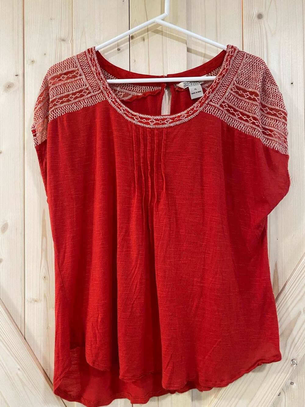 Lucky Brand Red Embroidered Sleeveless Boho Blouse XL